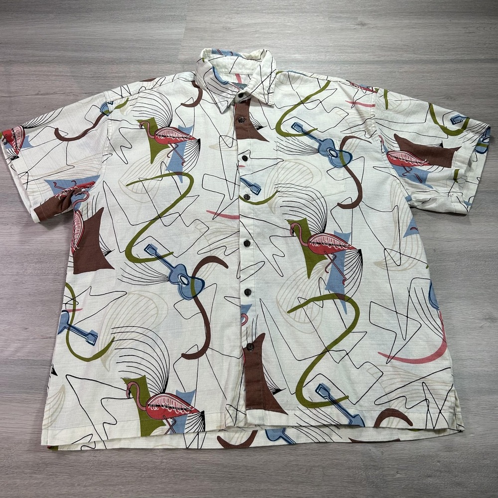High Seas Trading Co Shirt Mens 3XL Made in USA‎ Hawaiian Aloha Flamingo Guitar